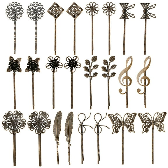 24 Pack/12 Pairs Pretty Brown Bronze Vintage Retro Leaf Flower Butterfly Hair Pins Decorative Bobby Pins Fancy Hairpin Cute Hair Clips Thin Fine Short Hair Barrettes Accessories for Women Girl