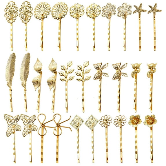 24 Pack/12 Pairs Pretty Brown Bronze Vintage Retro Leaf Flower Butterfly Hair Pins Decorative Bobby Pins Fancy Hairpin Cute Hair Clips Thin Fine Short Hair Barrettes Accessories for Women Girl