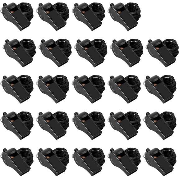 24 Pack 120Db Loud Referee Whistles with Lanyards Heavy-Duty Black Sports Whis
