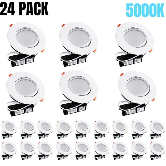 24 Pack 13.5W 6 Inch Dimmable Slim Gimbal LED Recessed Light, 5000K Daylight for Directional Recessed Housings, CRI90 800lm 120V, ETL & Energy Star & JA8 & T24 Certified
