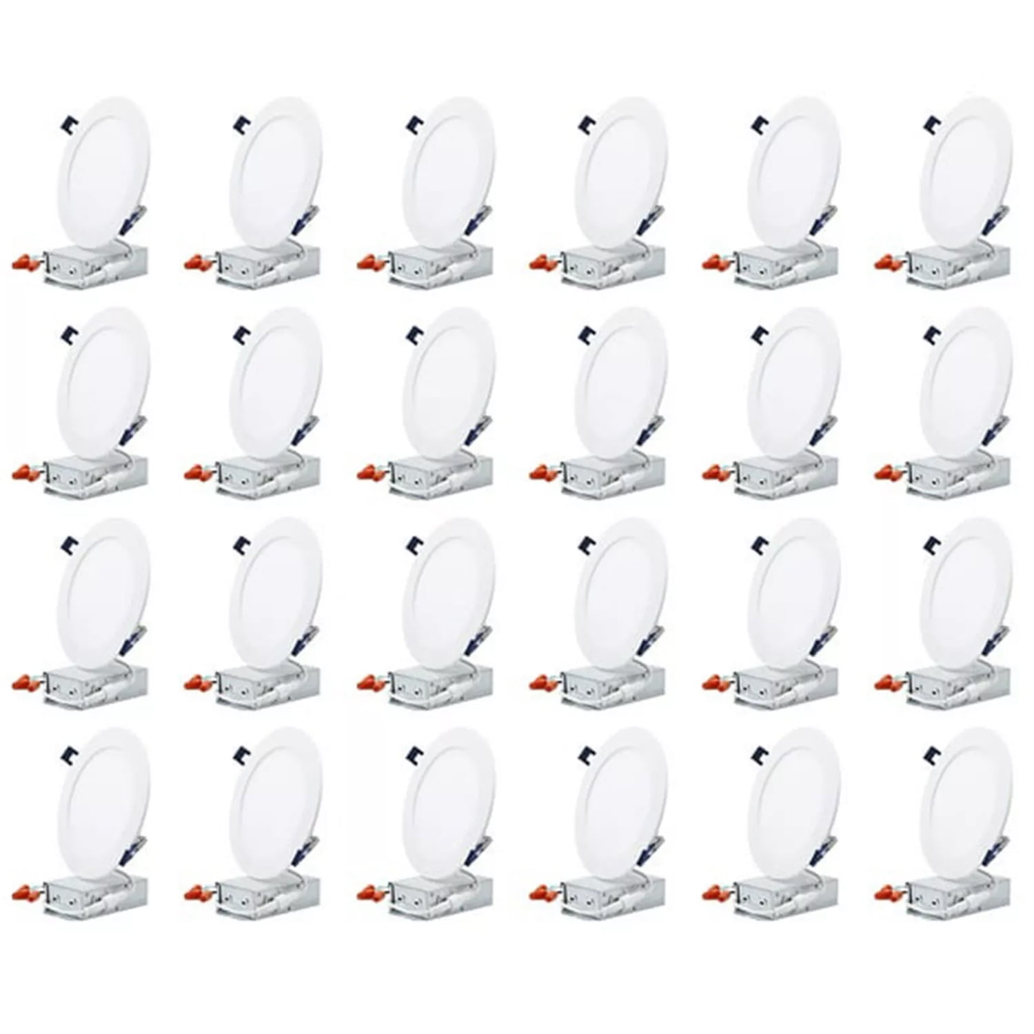 24 Pack 6 Inch Slim LED Recessed Downlight with J-box, 13.5W Dimmable Ultra-Thin Canless Light, 3000K Warm White, White