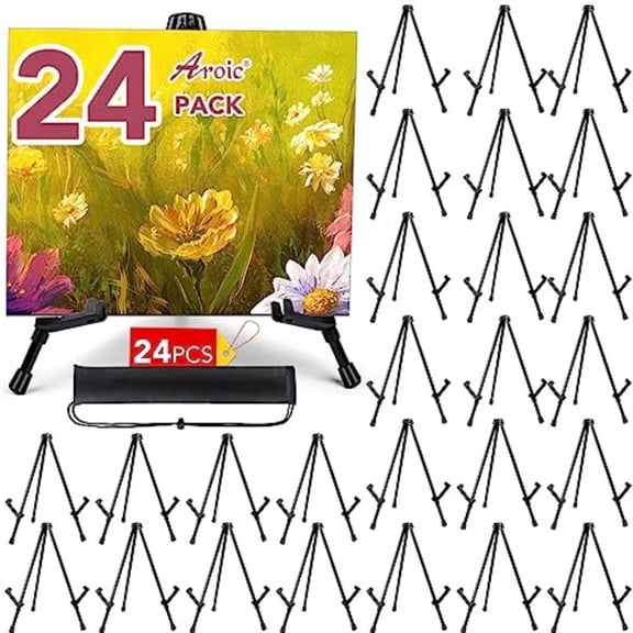 24 Pack 14'' Tabletop Easels, Black Steel Table Top Easels for Display, Adjustable Portable Table Top Easel for Paintings, Signs, Posters,Frame Pictures(with 24 Bags)