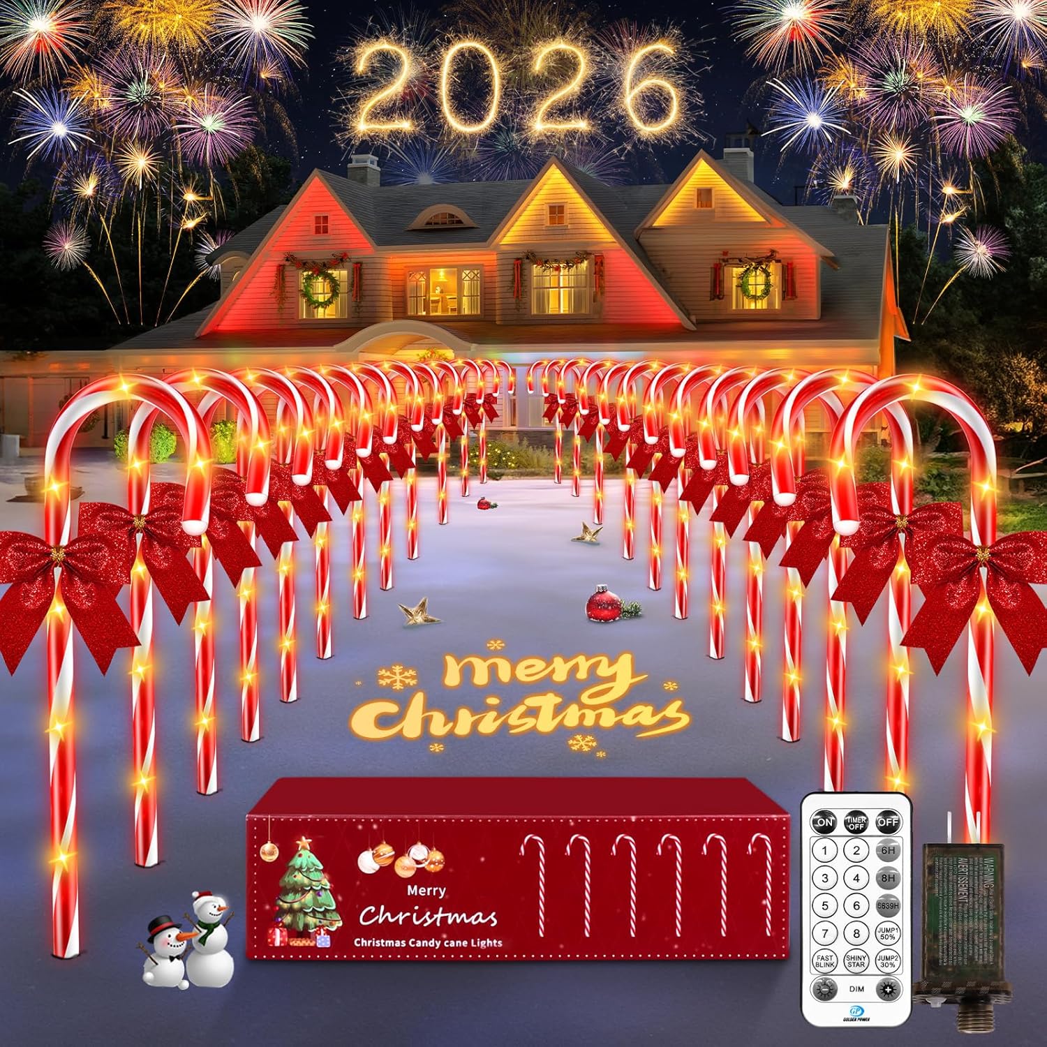 24 Pack 144 LED Christmas Solar Candy Cane Pathway Lights Outdoor ...