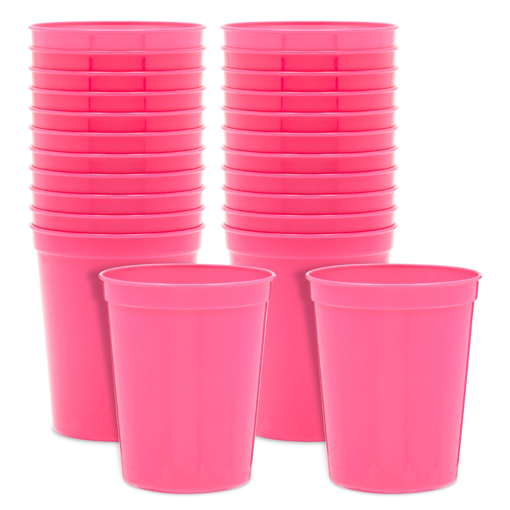 BLUE PANDA Hot Pink Stadium Cups - Vibrant Party Supplies & Colored Plastic Cups - Rimmed Design & Reusable Durable Tumblers - Bulk Drinkware & Plastic Tumblers - Pack of 24, 16 Oz