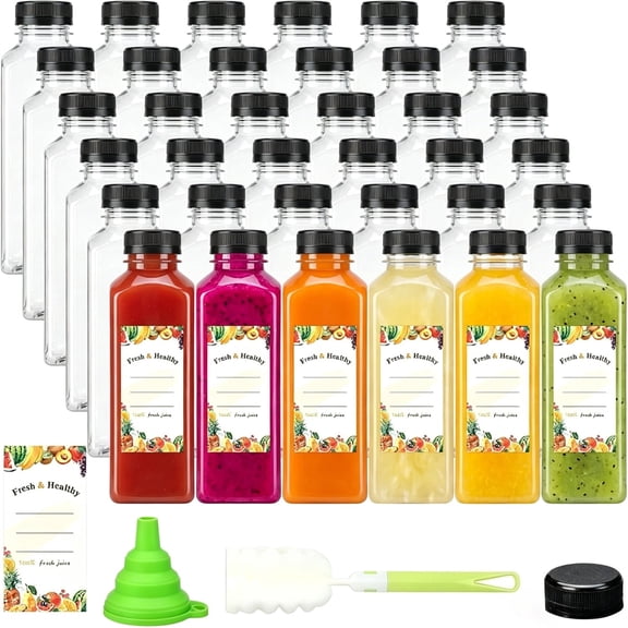 24 Pack 16 oz Plastic Juice Bottles with Caps, Reusable Juicing Bottles with Lids, Clear Containers for Smoothies and Other Beverages