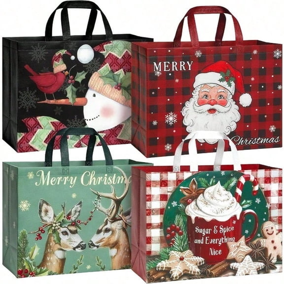 24 Pack 17 Extra Large Christmas Gift Bags Reusable NonWoven Christmas Tote Bags with Handles Perfect for Xmas Gift Wrap/Party Favor plies 16.9  12.6  6.8