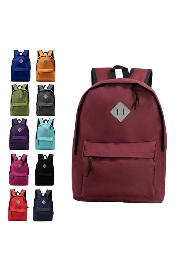 24 Pack - 17 Inch Deluxe Wholesale Backpacks in 11 Assorted Colors With Reflective Material - Bulk Case of Bookbags