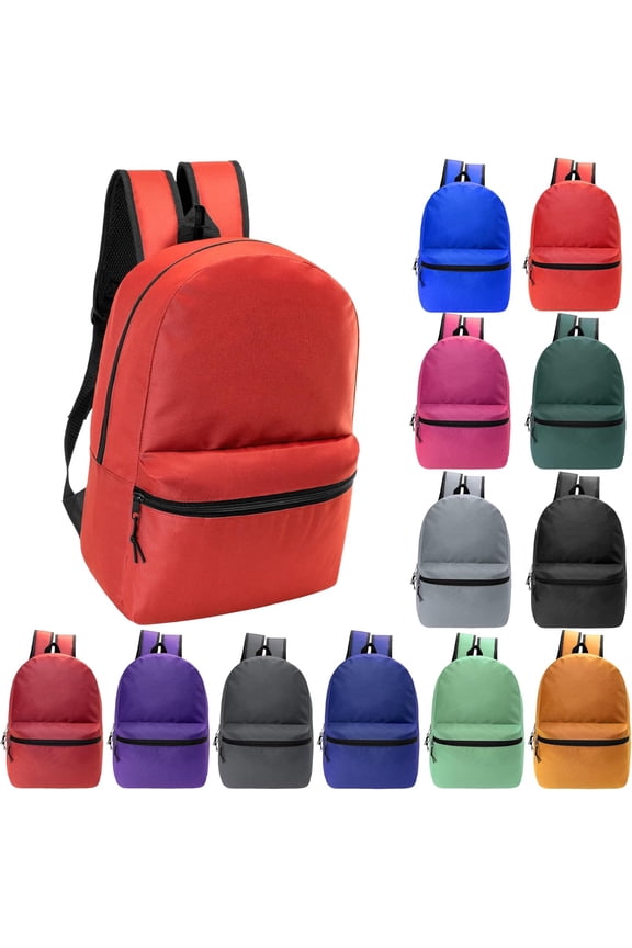 Pack basic wholesale backpacks, assorted colors - bookbags in bulk for school students