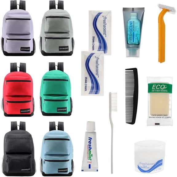 24 Pack - 19'' Inch Deluxe Wholesale Backpacks in 6 Assorted Colors - Bulk Case of Bookbags