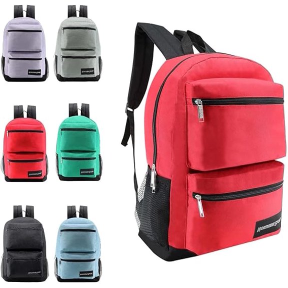24 Pack - 19'' Inch Deluxe Wholesale Backpacks in 6 Assorted Colors - Bulk Case of Bookbags