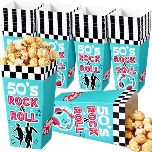 24 Pack 1950's Rock and Roll Popcorn Boxes 50's Party Decorations Retro Snack Box Back to 50s Rocking Party Supplies for Music Birthday Anniversary$$Home Decor, Kitchen, & Other