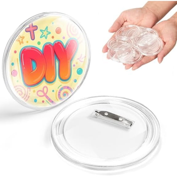 24 Pack 2.36 Inch Clear Button Pins – Photo Button DIY Custom Acrylic Blank Badge Pins for Crafts