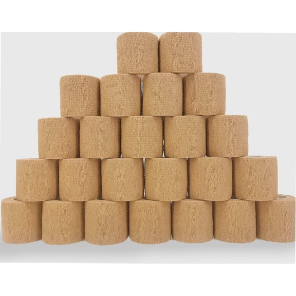 24 Pack 2" X 5 Yards Brown Breathable Self Adhesive Bandage Wrap, Multi-Purpose Non-Woven Cohesive Wrap - Vet Wrap | Athletic Tape | Medical Tape, Ankle Sprains, Swelling, Pets.