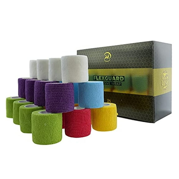 (24-Pack) 2” x 15 FT | Disposable Cohesive Bandage Tattoo Grip Tape Wrap Elastic Bandage Self Adhesive Elastic Non Woven Bandage Cohesive Wrap Self Adherent Wrap for Pets and for Sports (Mix 5)
