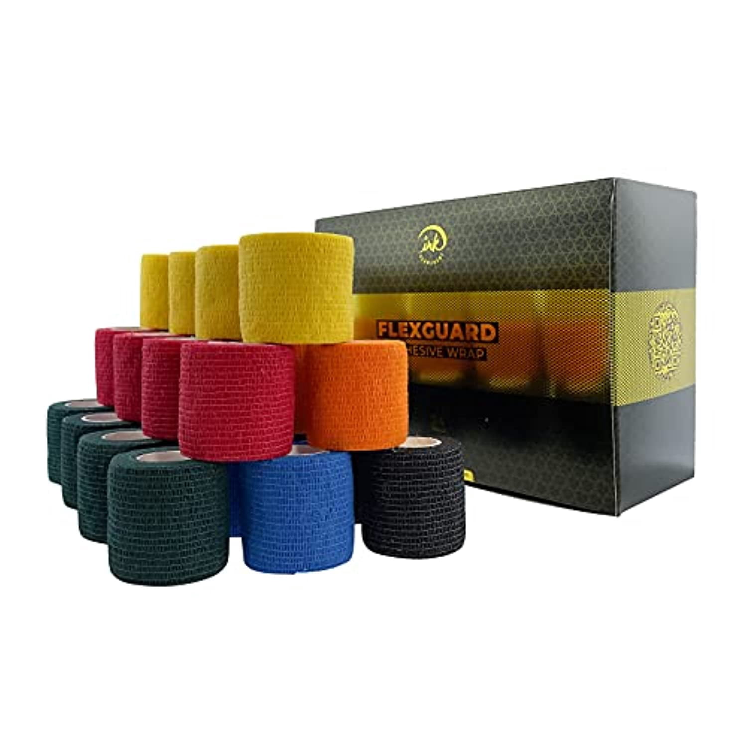 (24-Pack) 2” x 15 FT | Disposable Cohesive Bandage Tattoo Grip Tape Wrap Elastic Bandage Self Adhesive Elastic Non Woven Bandage Cohesive Wrap Self Adherent Wrap for Pets and for Sports (Mix 7)