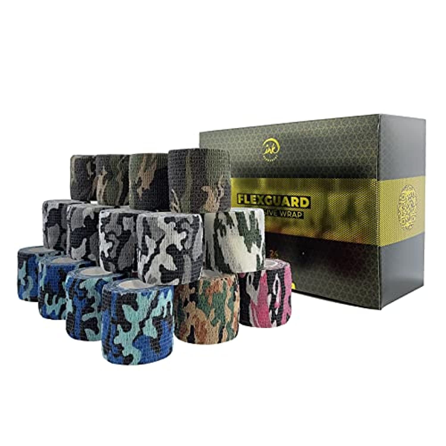 (24-Pack) 2” x 15 FT | Disposable Cohesive Bandage Tattoo Grip Tape Wrap Elastic Bandage Self Adhesive Elastic Non Woven Bandage Cohesive Wrap Self Adherent Wrap for Pets and for Sports (Mix 1)
