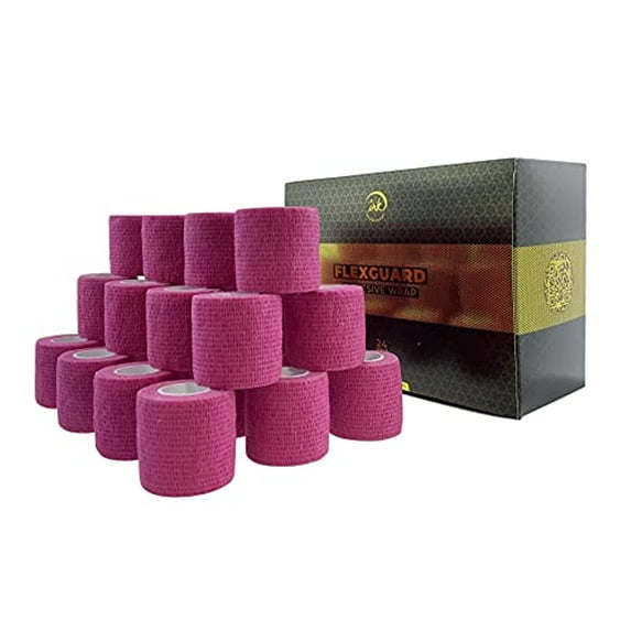(24-Pack) 2” x 15 FT | Disposable Cohesive Bandage Tattoo Grip Tape Wrap Elastic Self Adherent – Breathable Wrap for Pets, Athletic Bandage for Sports, Injuries: Ankle, Knee & Wrist & PMU (Pink)