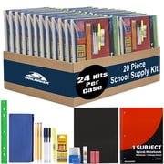 24 Pack of 20 Piece Stationary Kits Containing 1 Spiral Notebook, 1 Colored Folder, 3 Ballpoint Pens, 3 Pencils, 5 Crayons, 2 Erasers, 1 Pencil Case, 1 Sharpener & More!