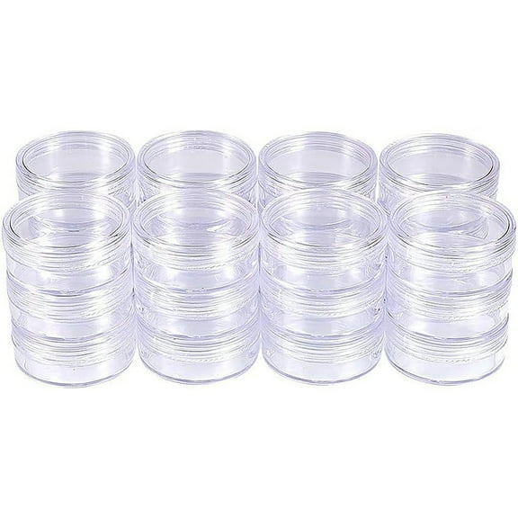 24 Pack 20ml Empty Clear Plastic Bead Storage Container jar with Rounded Screw-Top Lids for Beads Nail Art Glitter Make Up Cosmetics and Travel Cream DIY