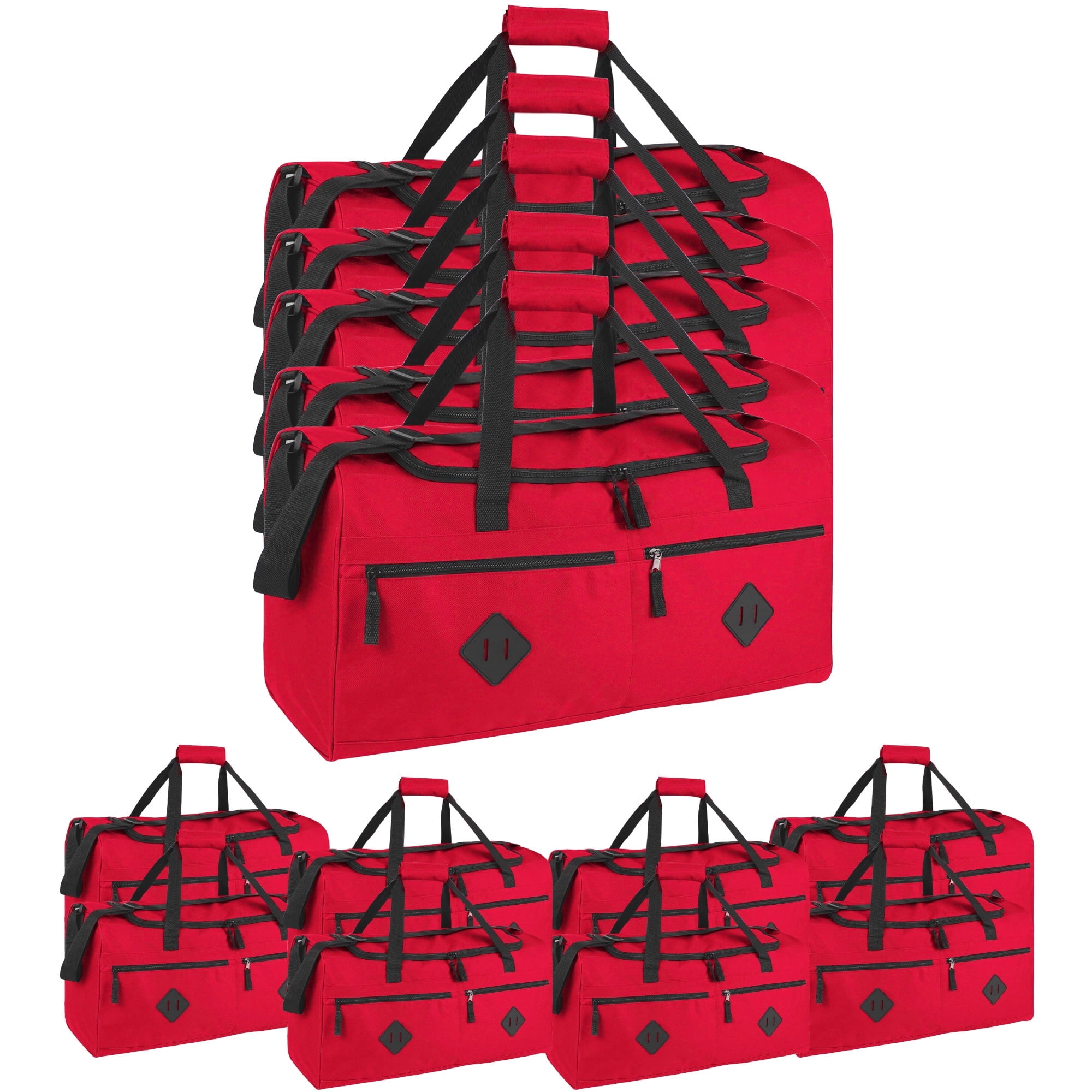 24 Pack 24 Inch 55 Liter Overnight Duffel Bags with Zippered Pockets for Men, Women, Sports, Gym, Travel, Commuting in Red
