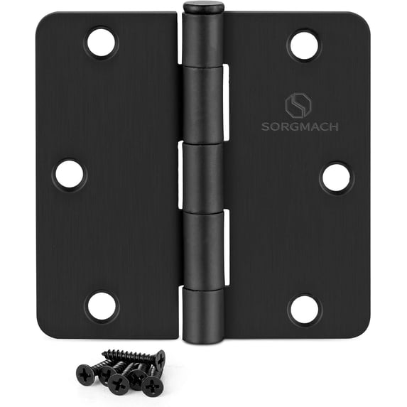 24 Pack 3.5" x 3.5" Black Door Hinges, Matte Black Door Hinges 3 1/2 Interior Hinges 1/4" Radius Standard Residential Bedroom Door