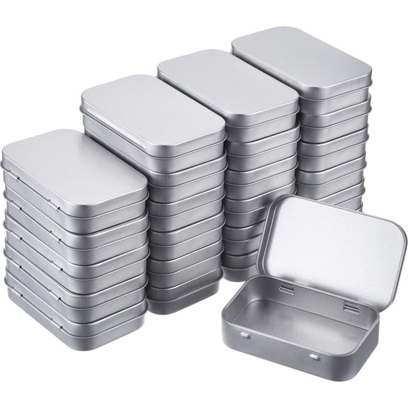 24 Pack 3.75 x 2.45 x 0.8 Inch Silver Metal Rectangular Empty Hinged Tins Box Containers with Lids Mini Portable Box Small Storage Kit, Organizer Home