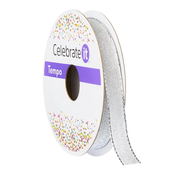 24 Pack: 3/8" x 5yd. Wired Silver Metallic Ribbon by Celebrate It Tempo