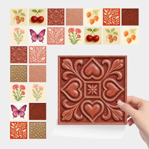 24 Pack 3.94×3.94 Inch Colorful Floral Peel And Stick Tile Stickers, Waterproof Anti-Fouling Self-Adhesive PVC Wall Decals For Kitchen Bathroom Home Office Backsplash Decor