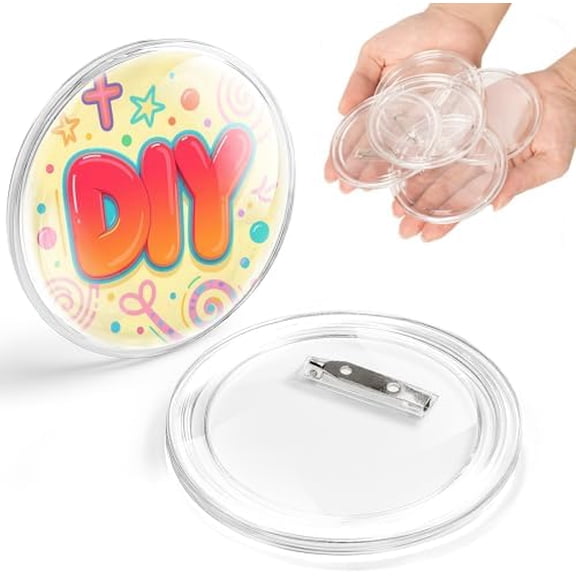 24 Pack 3 Inch Clear Button Pins – Photo Button DIY Custom Acrylic Blank Badge Pins for Crafts