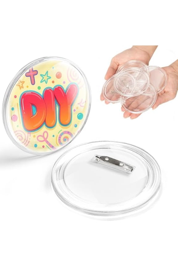 24 Pack 3 Inch Clear Button Pins – Photo Button DIY Custom Acrylic Blank Badge Pins for Crafts