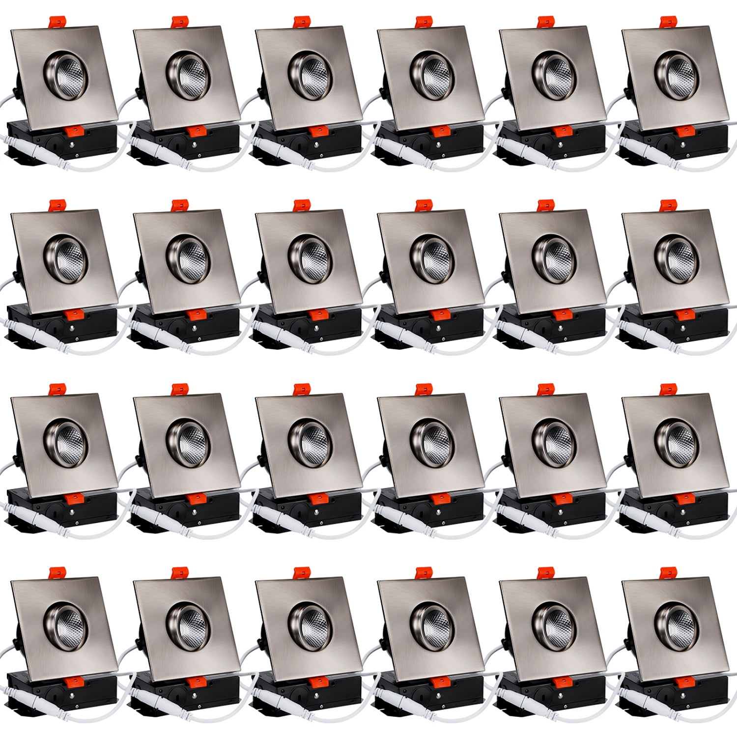 24 Pack 3 Inch 7W Gimbal LED Recessed Light with J-Box, Square Downlight Dimmable, 5000K Daylight, Satin Nickel