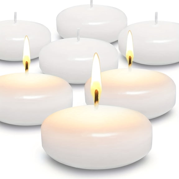 24 Pack 3 Inch White Unscented Floating Candles 12+ Hours Clean Burn for Valentine's Day Wedding Anniversary Pool Home Romantic Decor