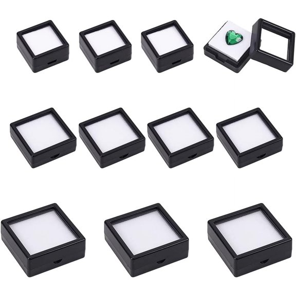 24 Pack 3 Size Black Gemstone Display Box Diamond Show Case Container with Clear Top Lids for Gems Jewelry Packing DIY