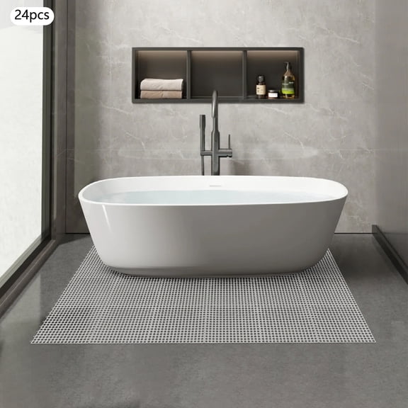 24-Pack 30x30cm Non-Slip Interlocking PVC Floor Tiles, Drainage Modular Mats For Bathroom, Shower And Wet Areas