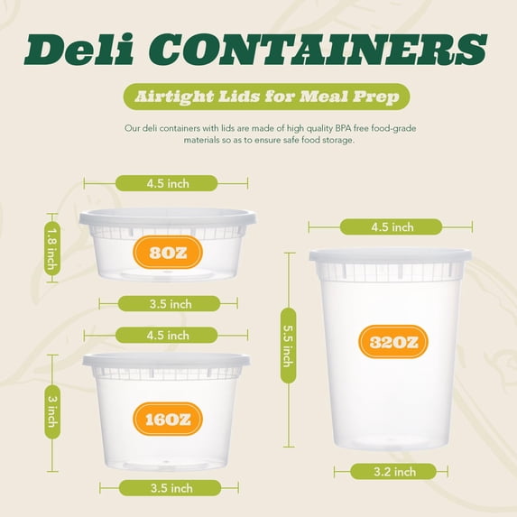 24 Pack 32 Oz Plastic Food And Drink Storage Containers Set With Lids ...