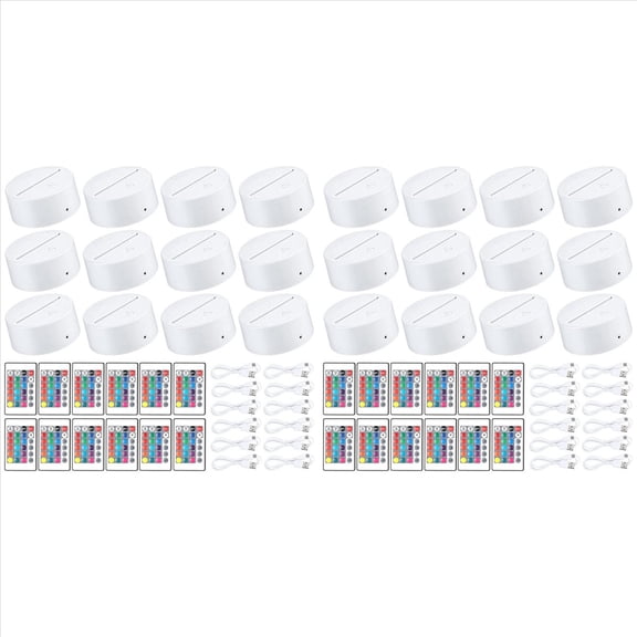 24 Pack 3D Night LED Light Lamp Base + Remote Control + USB Cable, 16 Colors Light Show Display Stand for Acrylic White,24 x Lamp Base. 24 x USB Cable. 24 x Remote control,White