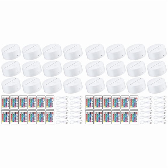24 Pack 3D Night LED Light Lamp Base + Remote Control + USB Cable, 16 Colors Light Show Display Stand for Acrylic White