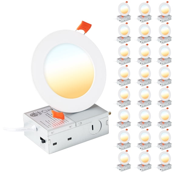 24 Pack 4 In. Adjustable CCT Recessed Lighting With Junction Box High Brightness Integrated LED Recessed Light Trim