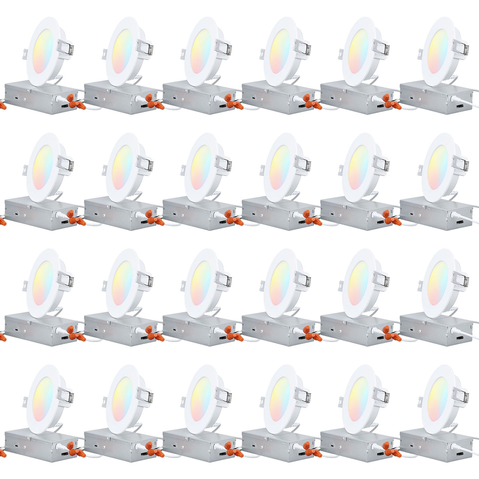 24 Pack 4 Inch LED Recessed Lighting with J-Box, 5CCT Dimmable Ultra-Thin Recessed Downlight, 2700K-5000K Color Temperature Selectable