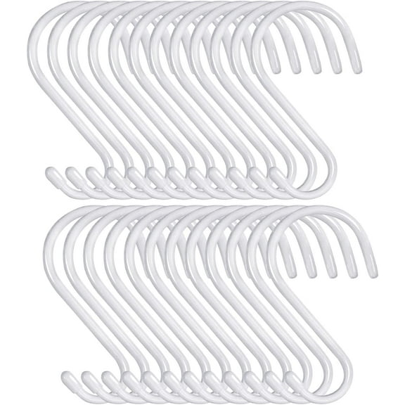 24 Pack 4 Inch Vinyl Coated S Hooks Heavy Duty Large S Hooks for Hanging Plants,White Rubber Coated S Hooks Non Slip Metal S Hanger for Hanging Closet,Garden, Jeans Plants Jewelry Pot Pan Cups Towels