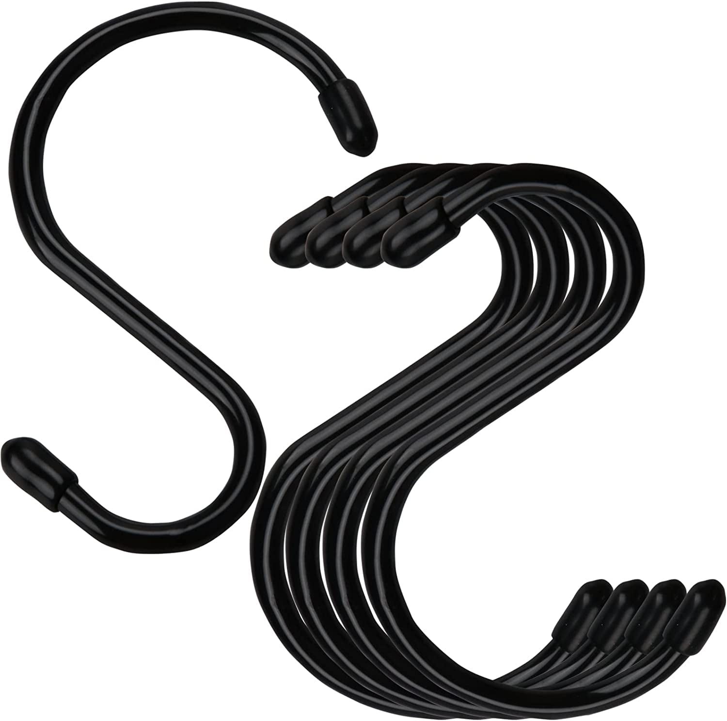 24 Pack 4 inch Large Vinyl Coated S Hooks with Rubber Stopper Non Slip  Heavy Duty S Hook, Steel Metal Black Rubber Coated Closet S Hooks for  Hanging