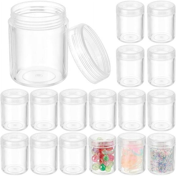24 Pack 40ml Clear Bead Jar Empty Plastic Storage Container 1.5x2inch with Rounded Screw-Top Lids for Beads Nail Art Glitter Make Up Cosmetics and Travel Cream for DIY