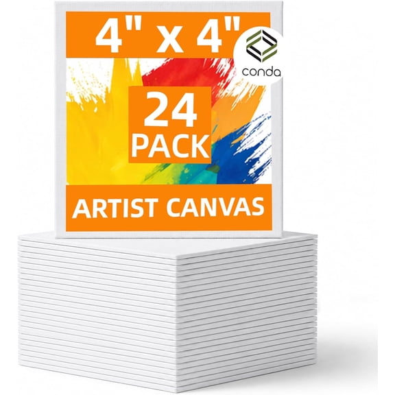 24 Pack 4x4 Inch Mini Blank Canvas for Painting, 100% Cotton Stretched Canvas with Pinewood Frame, Acid-Free Primed Mini Square Canvas for Acrylic Oil Painting, Classroom Art & Party Decor