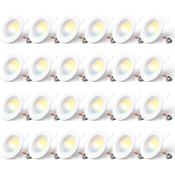 24 Pack 5/6 in 5CCT LED Recessed Lighting, Dimmable, 12.5W=100W, 950LM, 2700K/3000K/4000K/5000K/6000K Selectable, Retrofit Can Lights with Baffle Trim, IC Rated - ETL & FCC, White