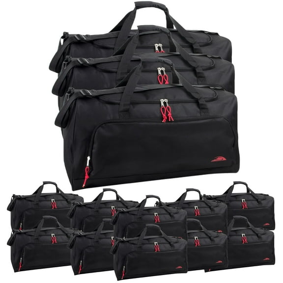 24 Pack 55 Liter Capacity Unisex Duffel Bags with Handle and Luggage Shoulder Strap for Gym, Travel and Commuting in Black