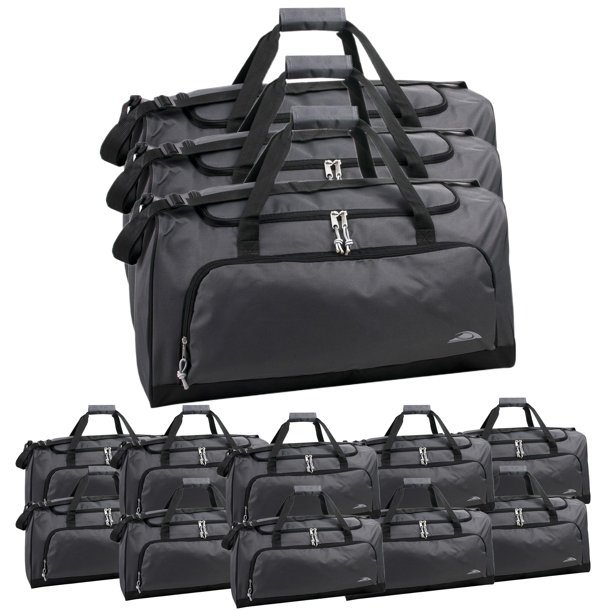 24 Pack 55 Liter Capacity Unisex Duffel Bags with Handle and Luggage Shoulder Strap for Gym, Travel and Commuting in Gray