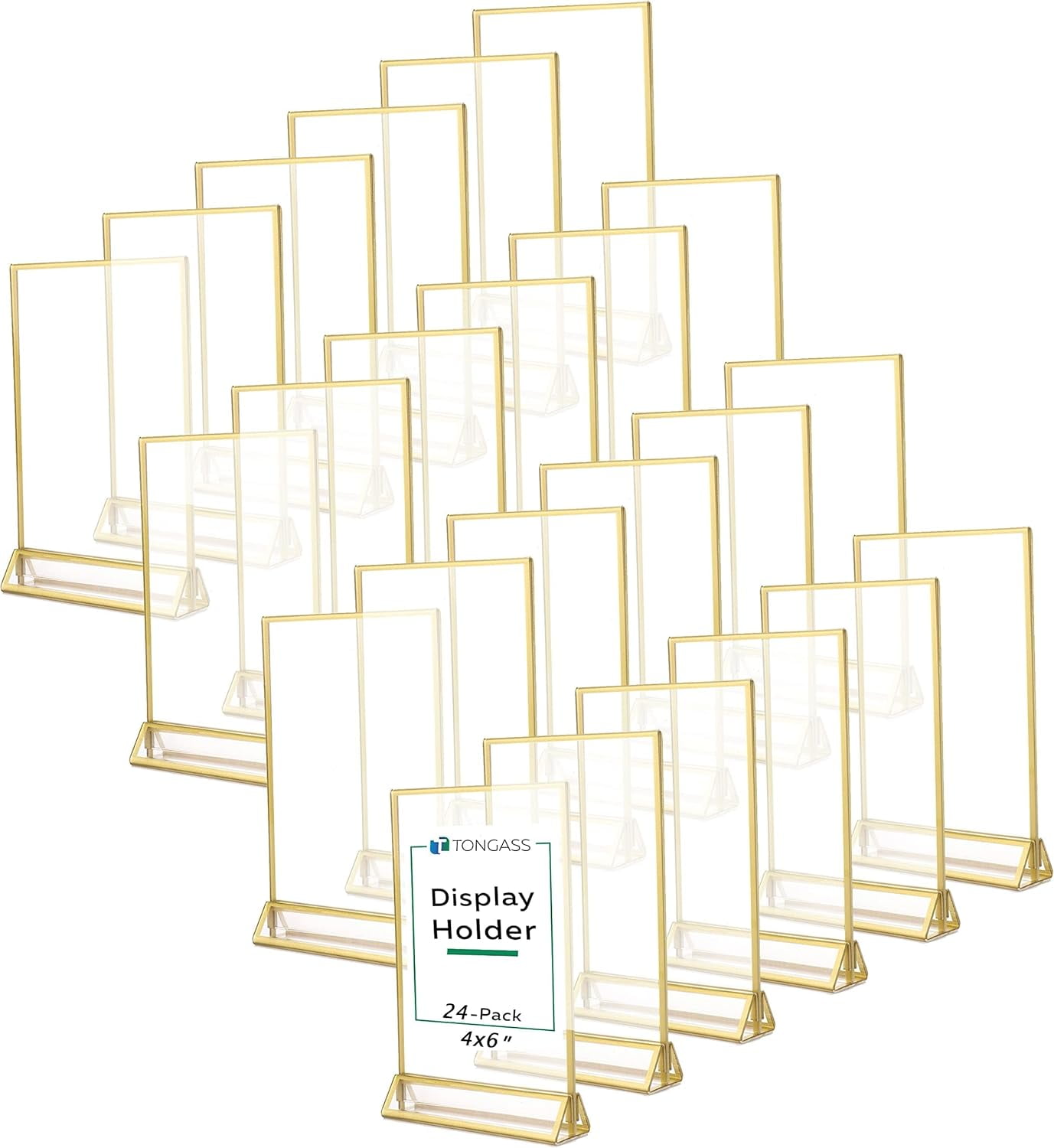 Gocoffun Acrylic Sign Holder A5 Gold Frame, 6 Pack Clear Acrylic Table Top Display Stand, Double Sided Picture Frames For Menu Display, Restaurant