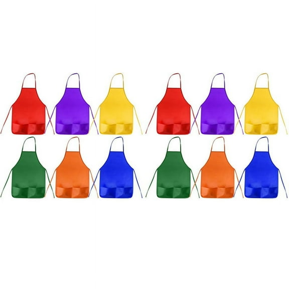 24 Pack 6 Color Kids Aprons Children Painting Art Smocks with 2 Roomy Pockets (Brushes Not Included)