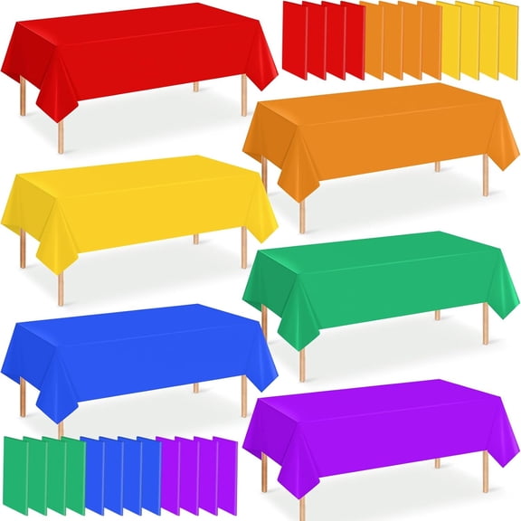 24 Pack 6 Color Rainbow Theme Tablecloth Assorted Color Plastic Tablecloth Disposable Colorful Rectangle Table Covers