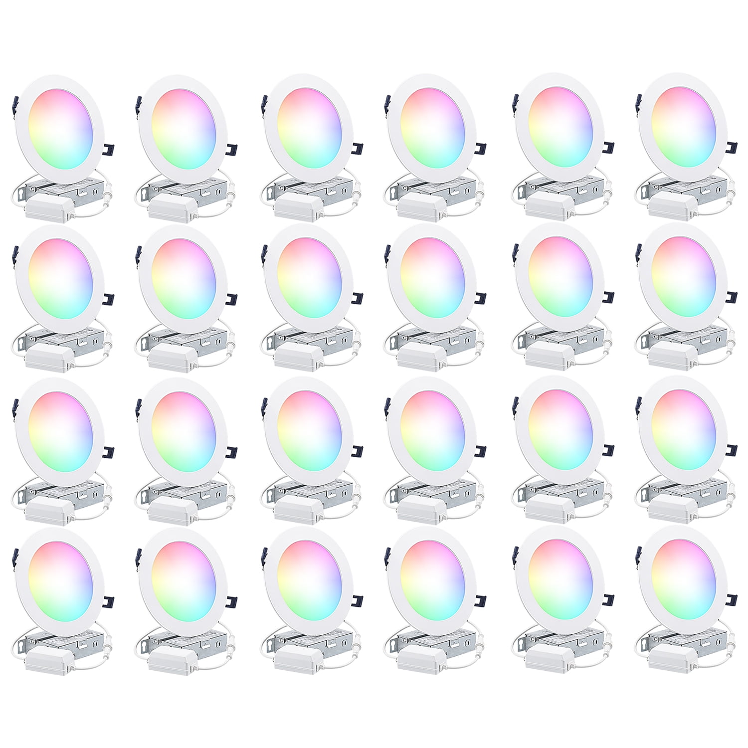 24 Pack 6 Inch 12W LED RGBCW Smart Recessed Lighting with J-box, Alexa/Google/Siri Compatible